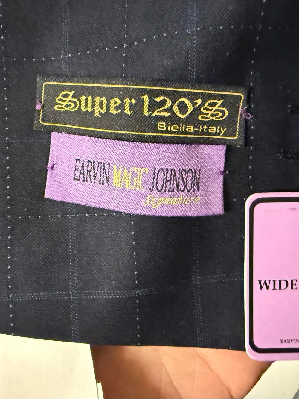 NWT Magic Johnson Super 120s Navy Windowpane 42L Business Suit